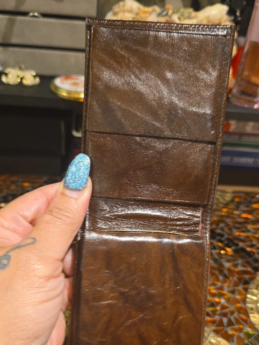 Vintage Brown Leather Money Clip with Gold Accent